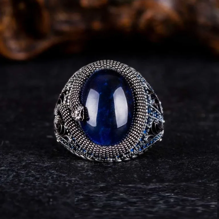 Blue Tiger Eye Zircon Detailed Ring With Snake Figure Secondary image
