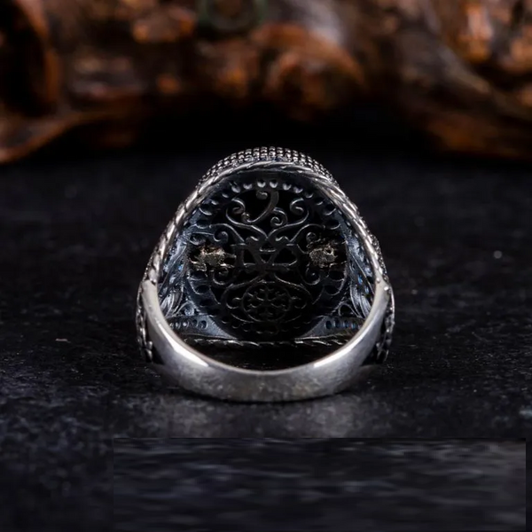 Blue Tiger Eye Zircon Detailed Ring With Snake Figure