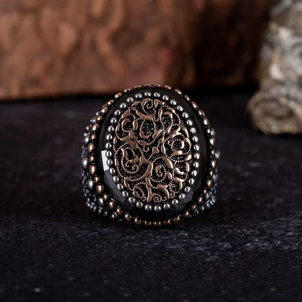 Stoneless Design Oxidized Silver Ring With Black Frame Main image