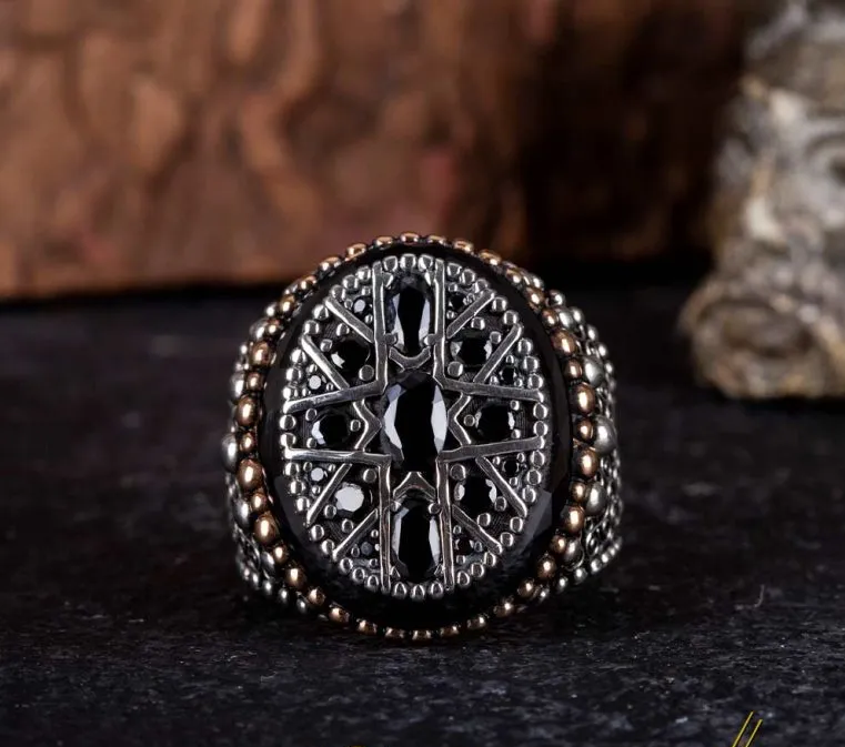 Black Zircon Pieces Oxidized Silver Ring Secondary image