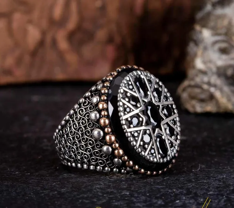 Black Zircon Pieces Oxidized Silver Ring Main image
