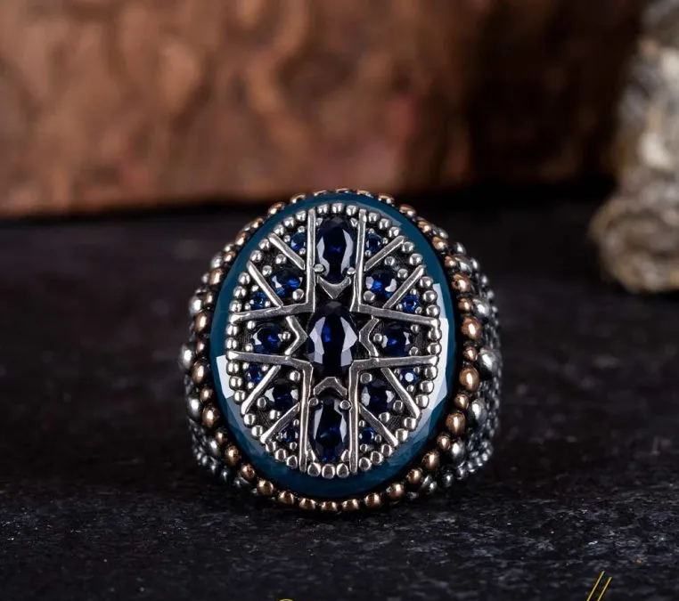 Blue Zircon Pieces Oxidized Silver Ring Main image