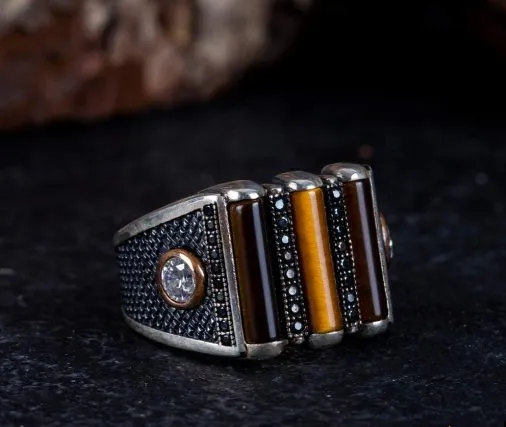 Brown Tiger’s Eye 3 Lines Oxidized Silver Ring Secondary image