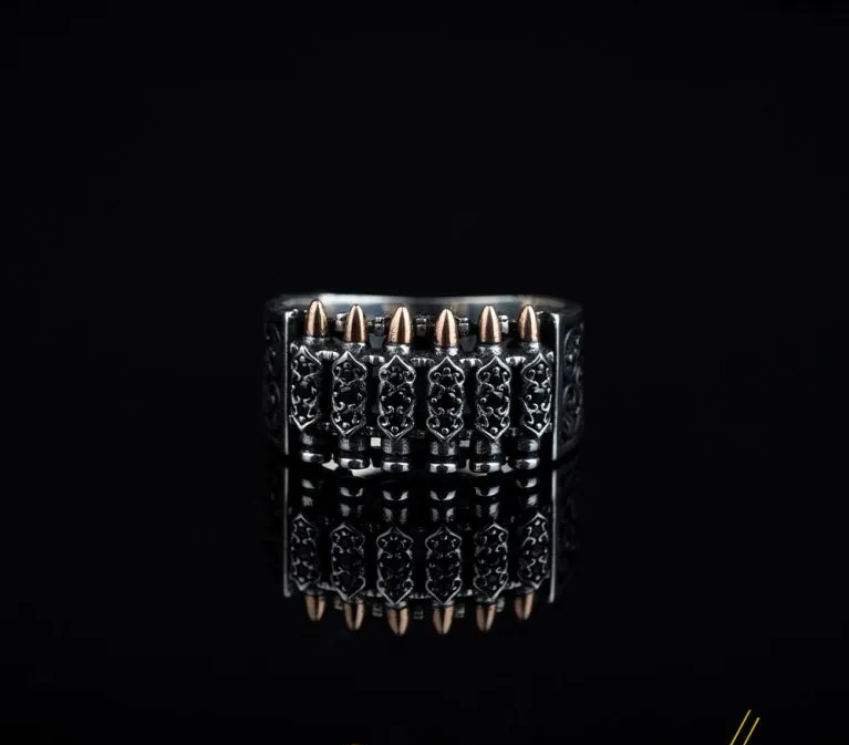 Bullets Black Zircon Pieces Silver Band Ring Main image