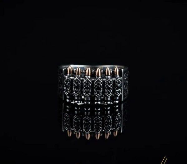 Bullets Black Zircon Pieces Silver Band Ring