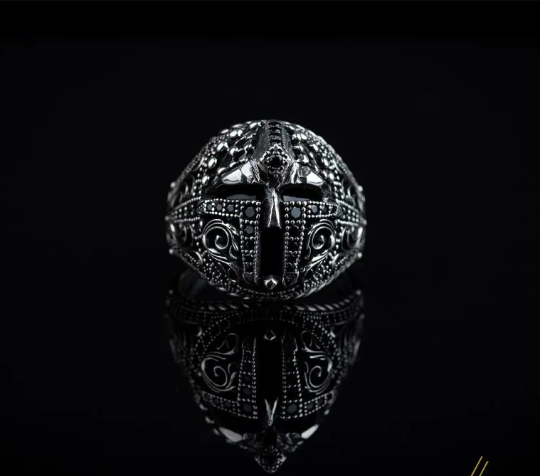 Warrior Helmet Black Zircon Pieces Exclusive Silver Ring Secondary image