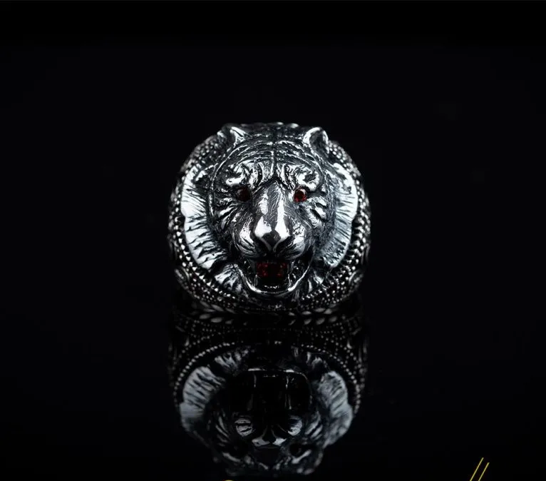 Lion Head Orange Zircon Pieces Exclusive Silver Ring Main image
