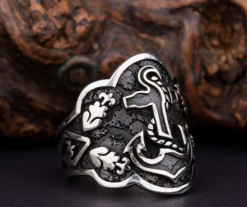 Adjustable Silver Thumb Ring With Anchor Figure Secondary image
