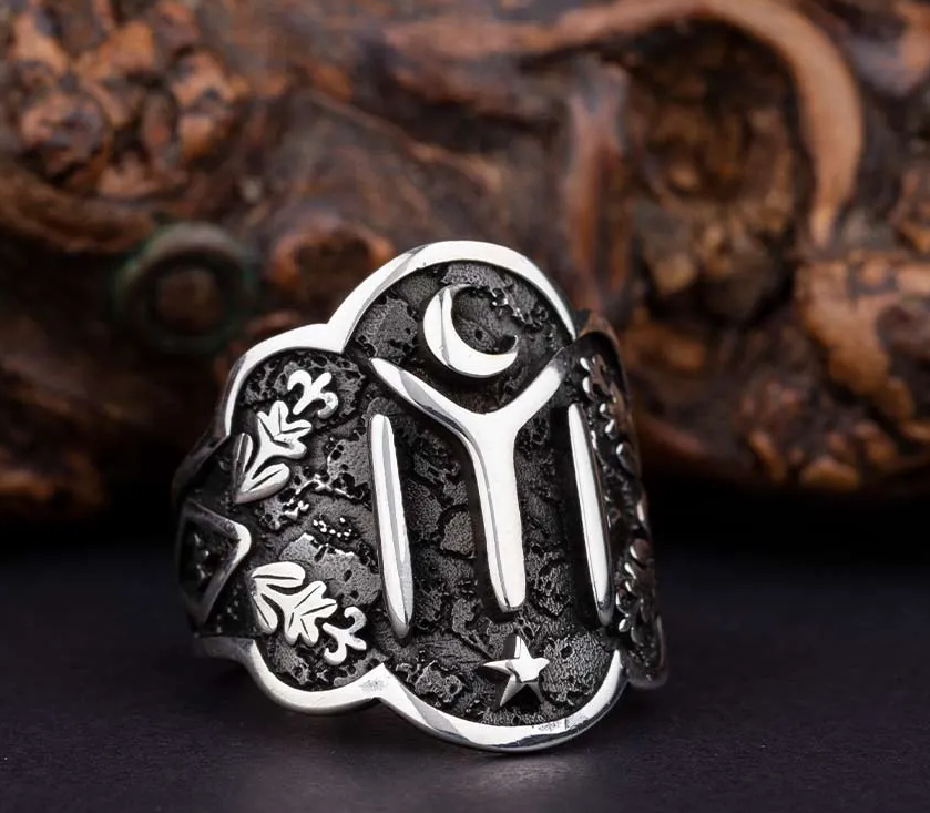 Adjustable Silver Thumb Ring With Kayi Tribe Secondary image