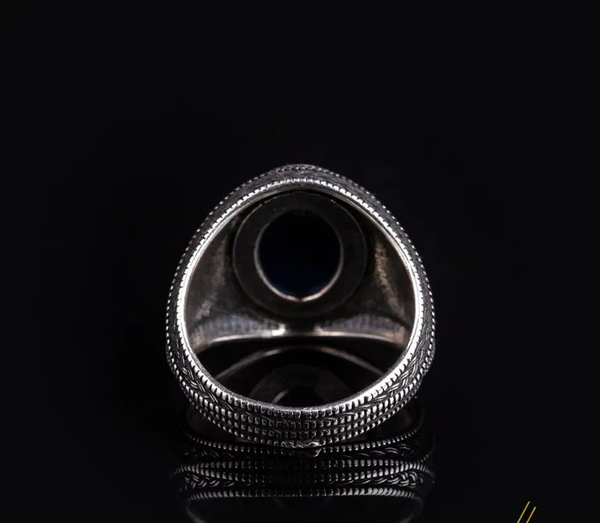 Micro Detailed Faceted Cut Blue Zircon Silver Ring
