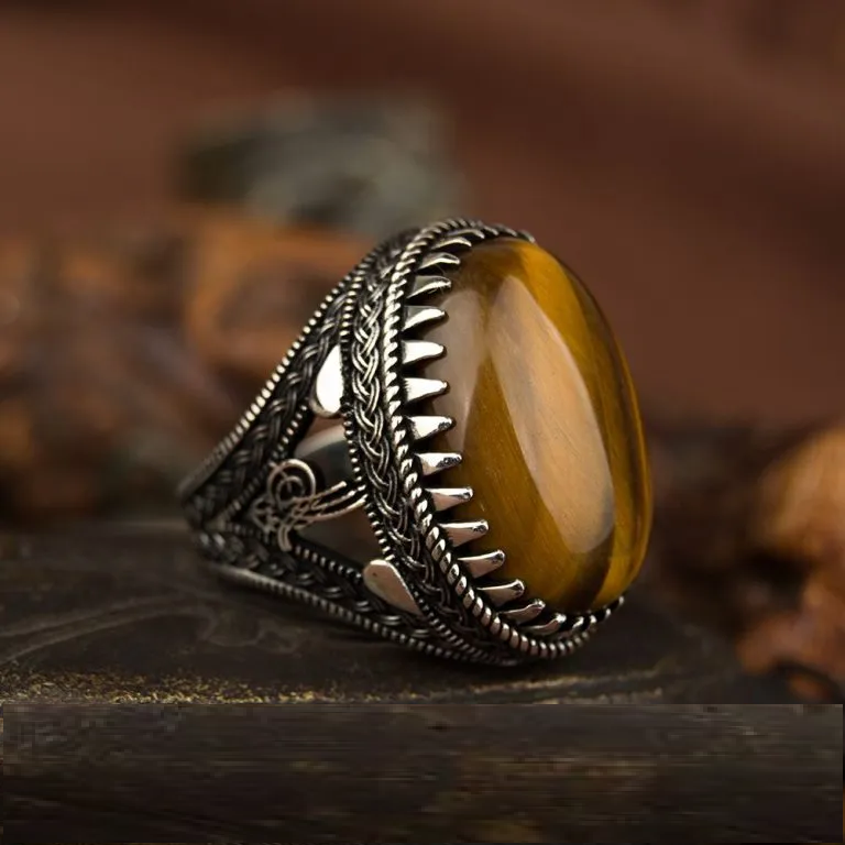 Big Oval Tiger Eye Silver Ring Main image