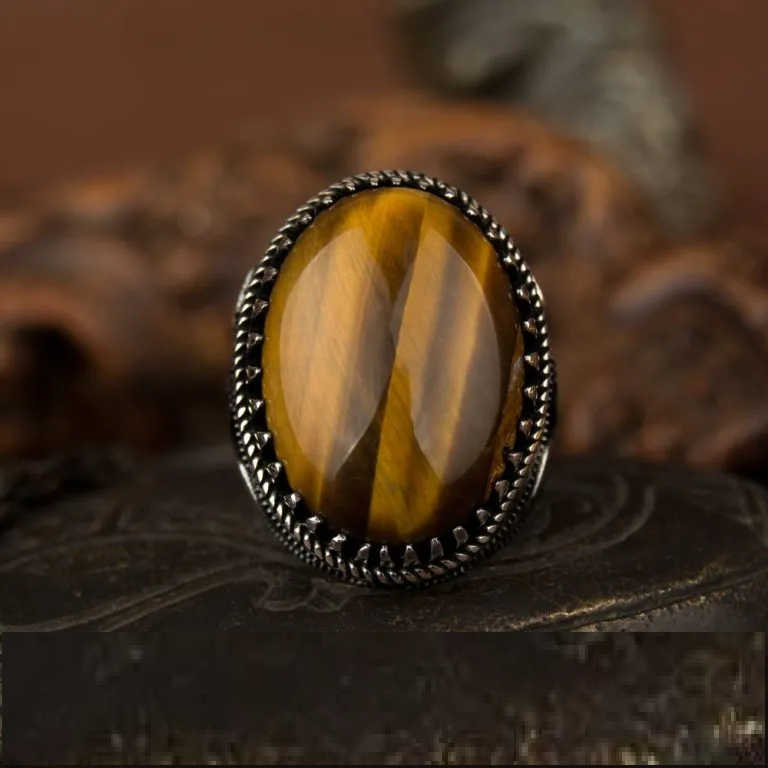 Big Oval Tiger Eye Silver Ring Secondary image
