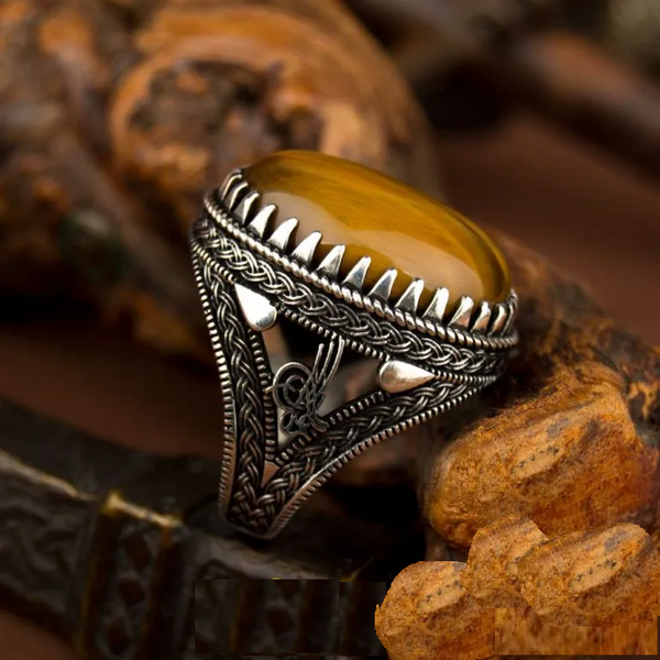Big Oval Tiger Eye Silver Ring
