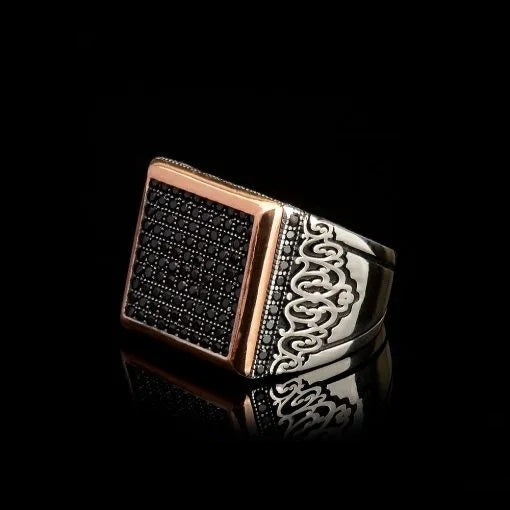 Black Zircon Covered Classic Square Men Ring Secondary image