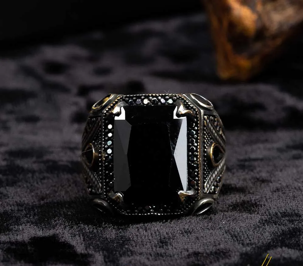 Black Zircon Elegant Silver Men Ring Main image