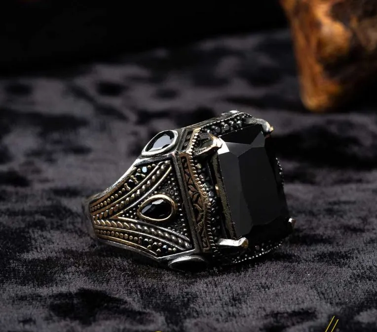 Black Zircon Elegant Silver Men Ring Secondary image