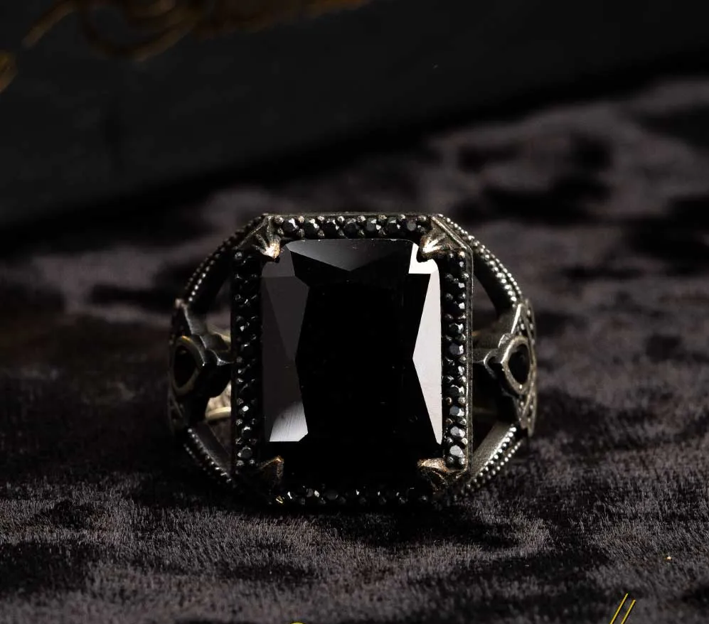 Black Zircon Special Cut Men Ring Main image