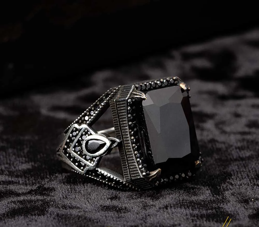 Black Zircon Special Cut Men Ring Secondary image