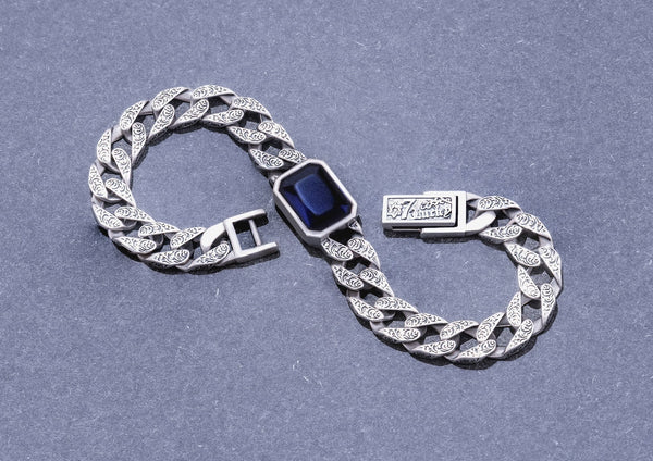 Blue Stone Cuban Men Bracelet