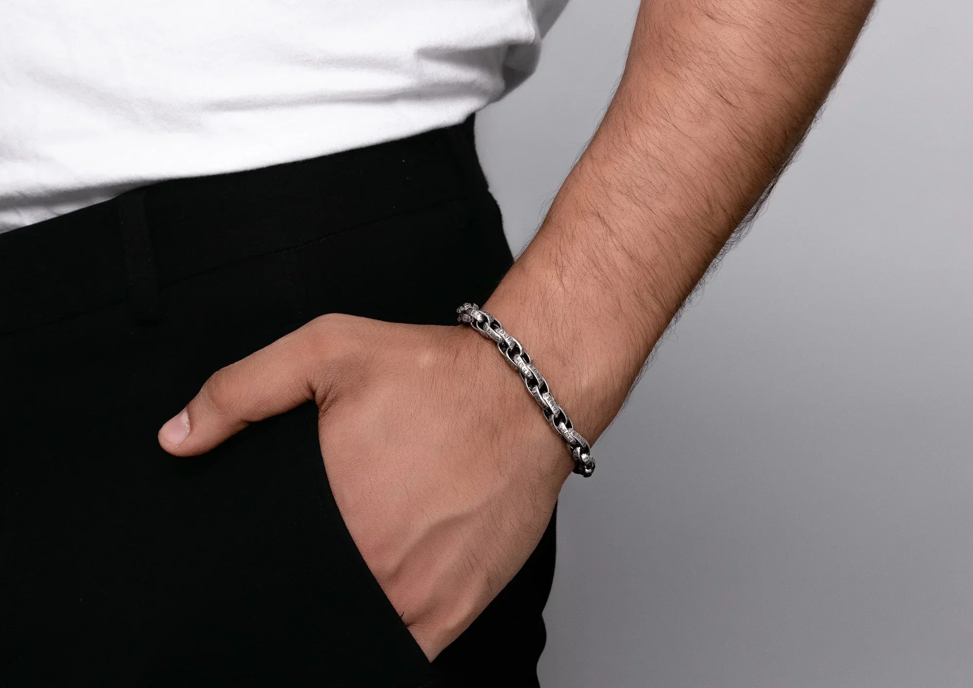 Cosmic Chant Oxidised Silver Men Bracelet
