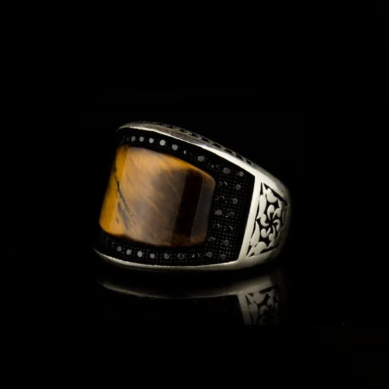 Curved Tiger Eye Silver Ring Secondary image