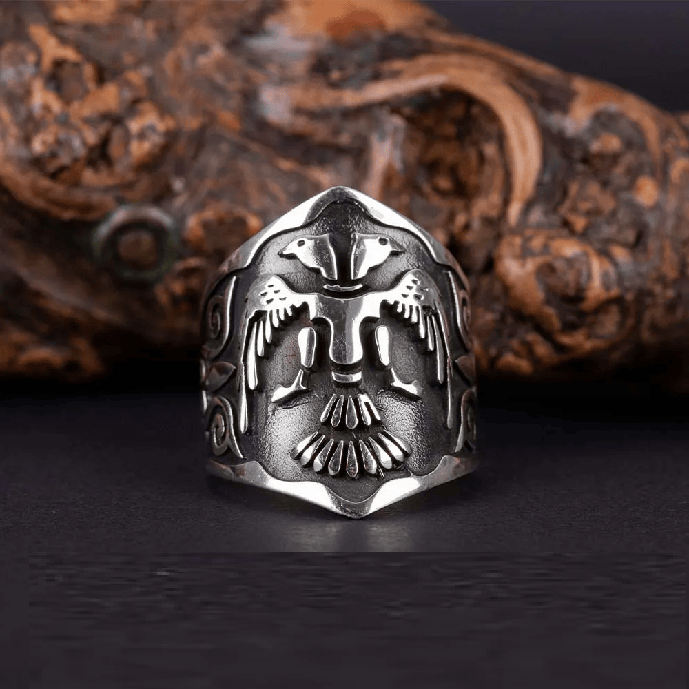 Double Headed Eagle Adjustable Silver Thumb Ring Main image
