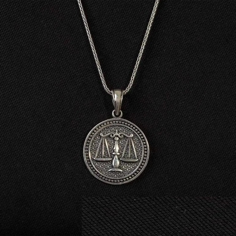 Scales of Justice Round Silver Necklace Main image