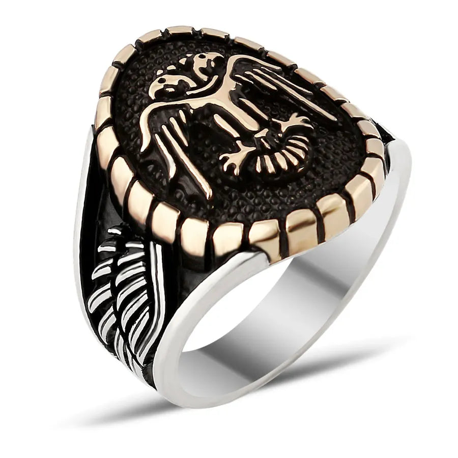 Double Hawk Silver Men Ring Main image