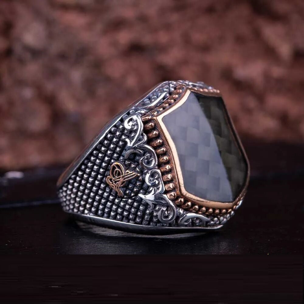 Exclusive Cut Black Carbon Silver Ring Secondary image