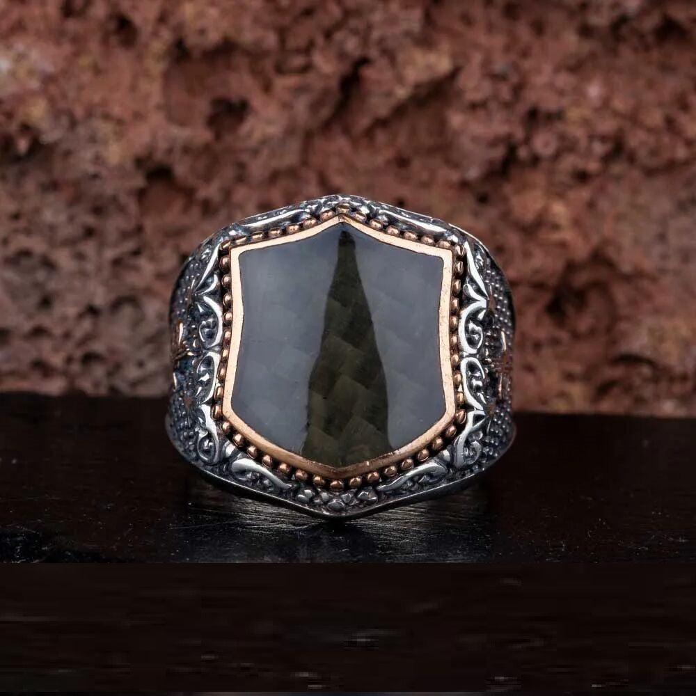 Exclusive Cut Black Carbon Silver Ring Main image