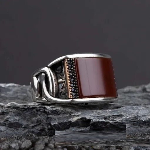 Exclusive Rectangle Red Aqeeq Men Ring Secondary image