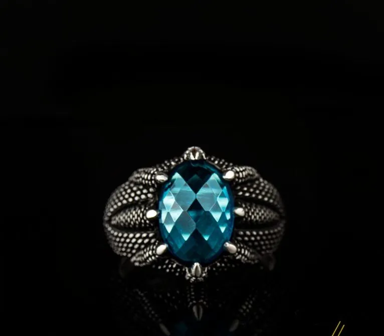 Claw Of Falcon Aqua Blue Zircon Silver Ring Secondary image