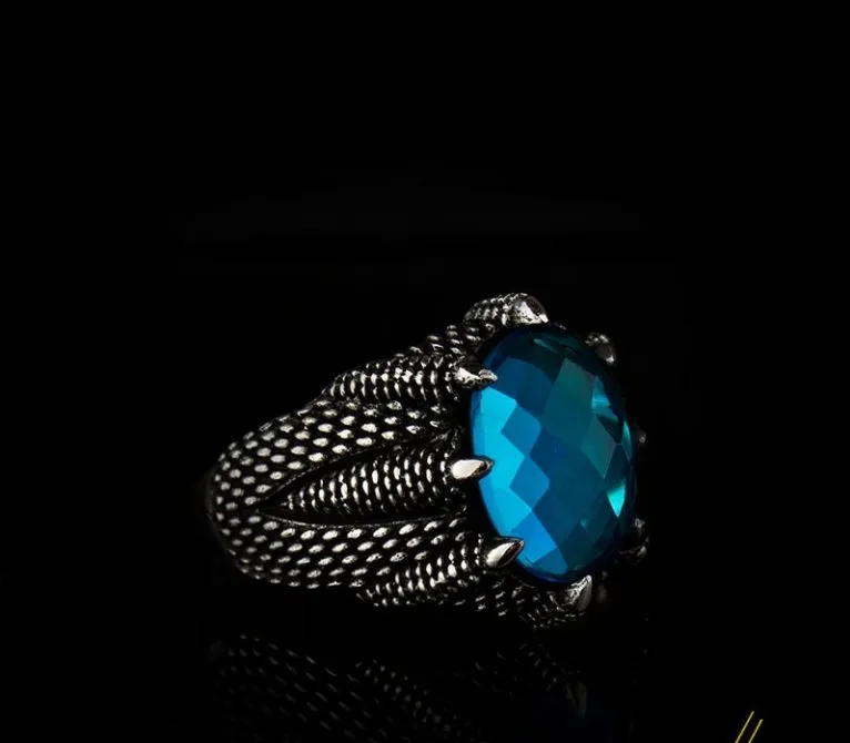 Claw Of Falcon Aqua Blue Zircon Silver Ring Main image