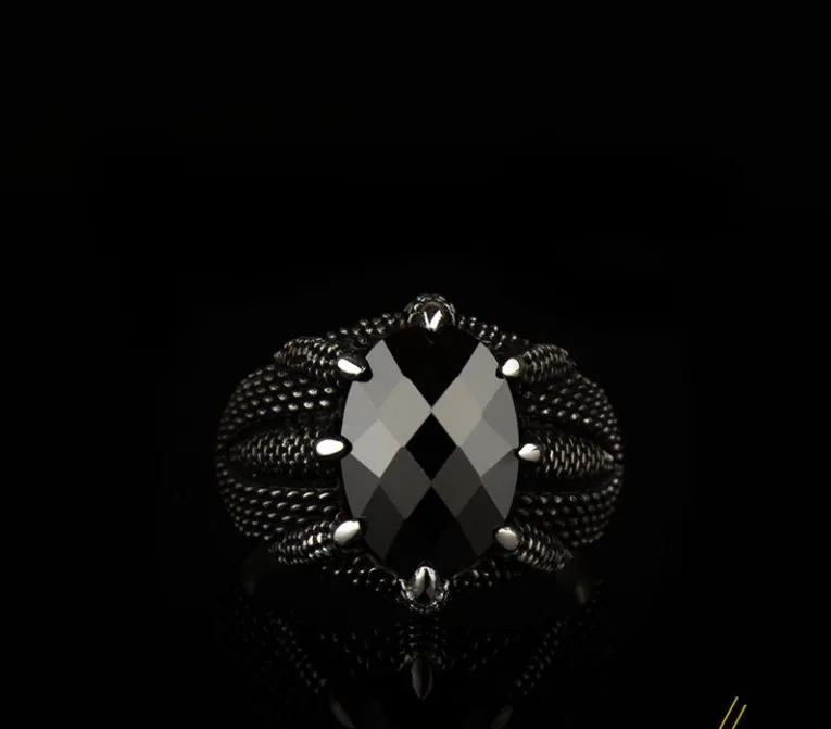 Claw Of Falcon Black Zircon Silver Ring Secondary image
