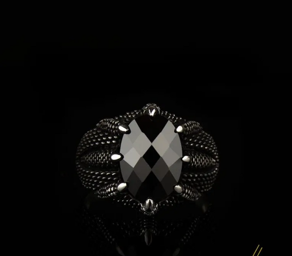 Claw Of Falcon Black Zircon Silver Ring