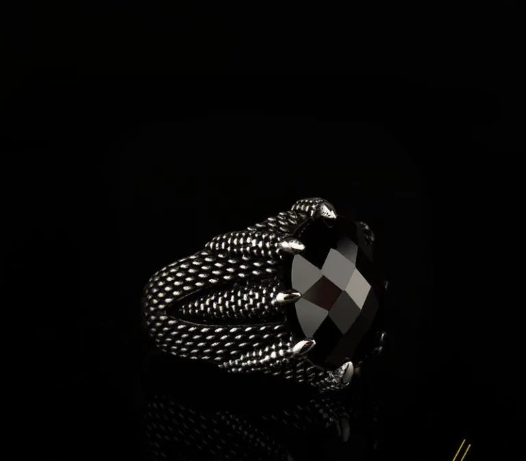 Claw Of Falcon Black Zircon Silver Ring Main image