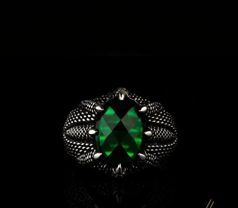 Claw Of Falcon Green Zircon Silver Ring Secondary image