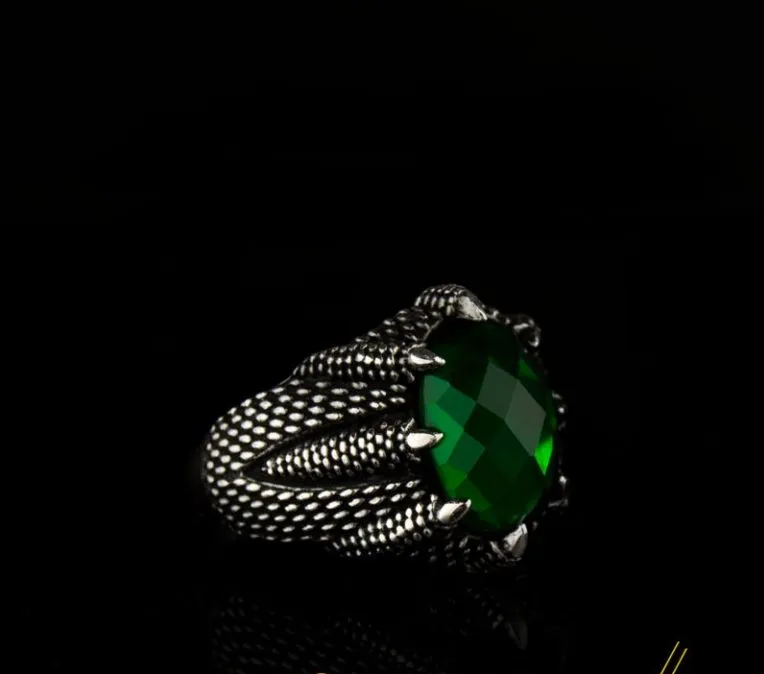 Claw Of Falcon Green Zircon Silver Ring Main image