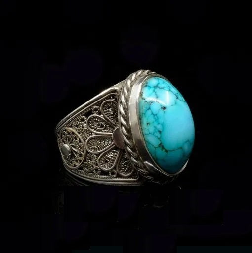 Filigree Silver Turquoise Handmade Silver Ring Main image