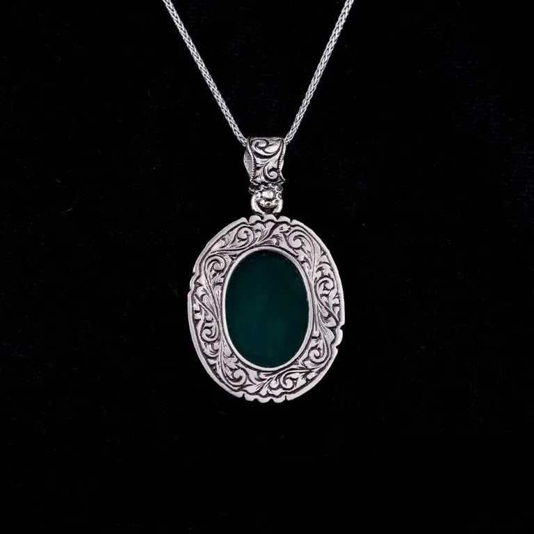 Green Aqeeq Flat Hand Engraved Pendant Secondary image