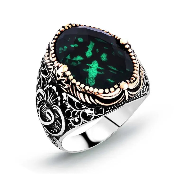 Green Zircon Classic Silver Men Ring Main image