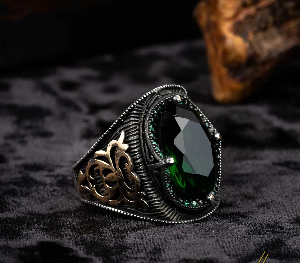 Green Zircon Men Ring With Micro Zircon Stones Main image