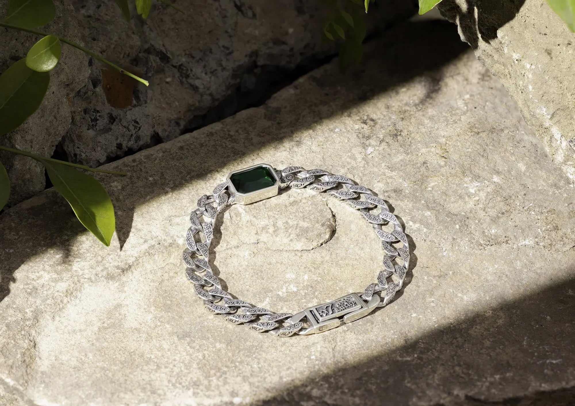 Green Stone Cuban Men Bracelet Main image