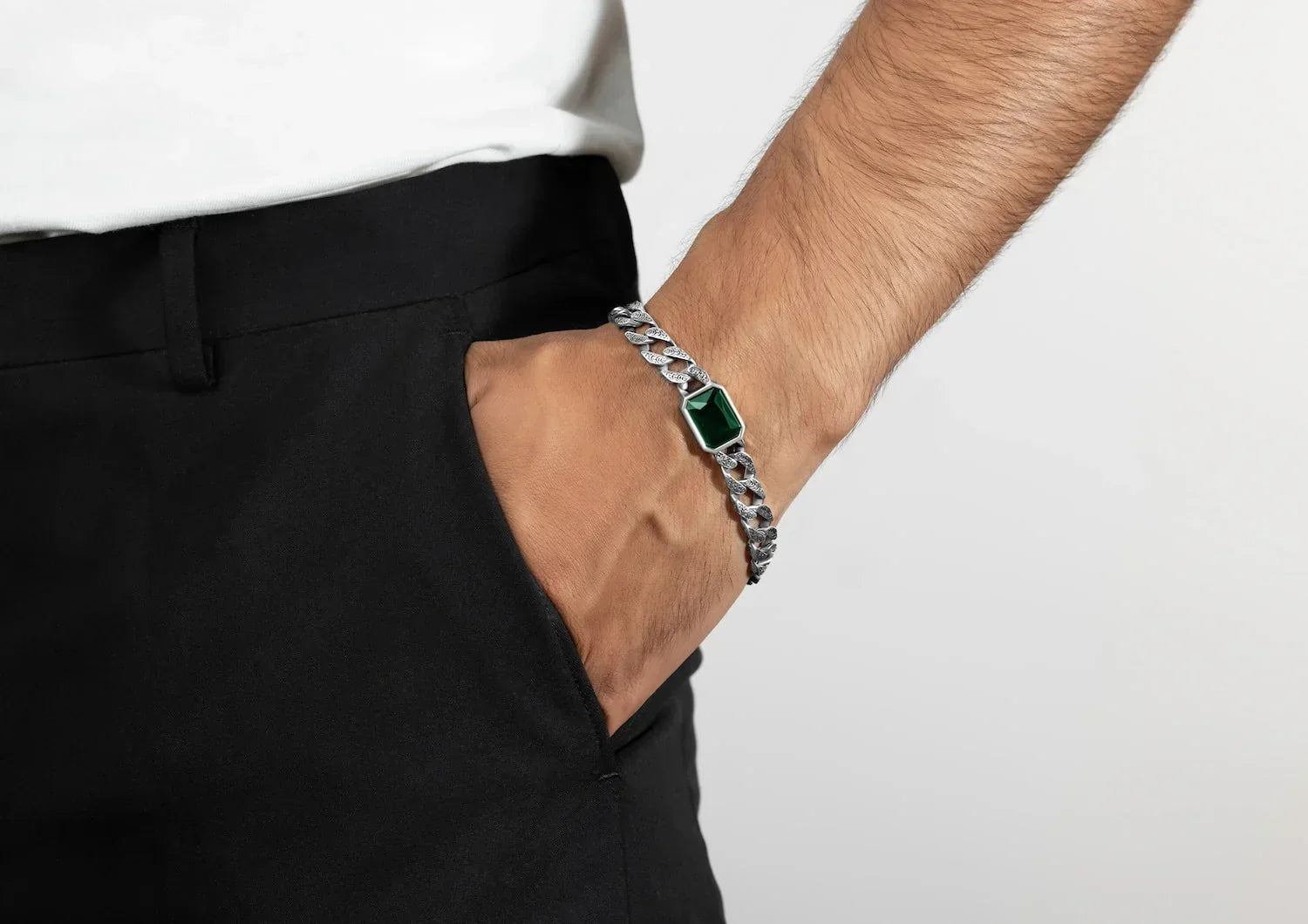 Green Stone Cuban Men Bracelet Secondary image