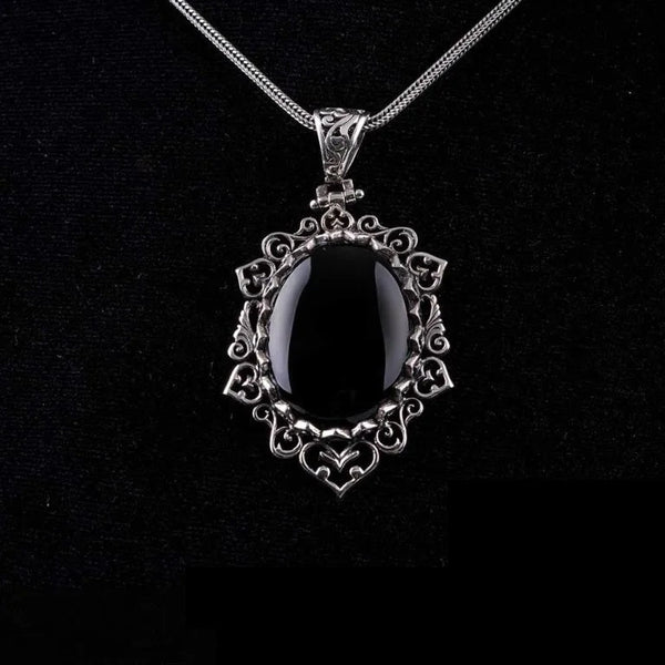 Handmade Black Aqeeq Silver Pendant