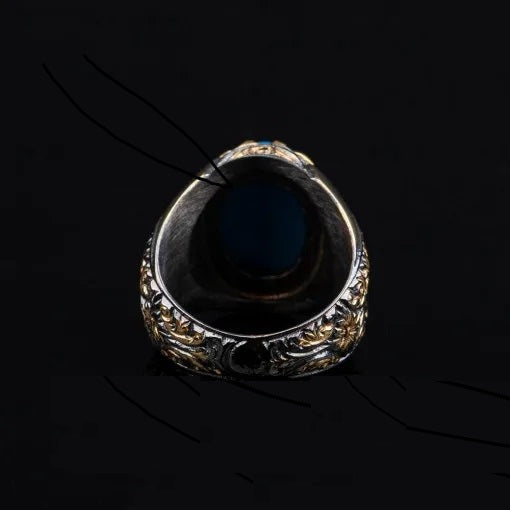 Masterpiece Collection Turquoise Feroza Oval Gilded Oxidized Silver Ring