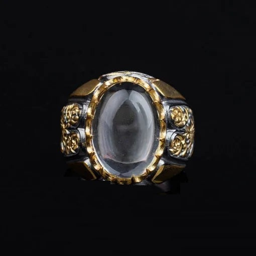 Masterpiece Collection Turquoise Feroza Oval Gilded Oxidized Silver Ring