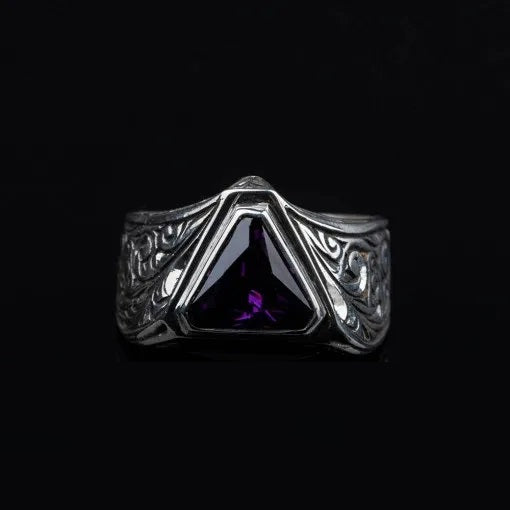 Triangle Cut Citrine Hand Engraved Silver Ring Main image