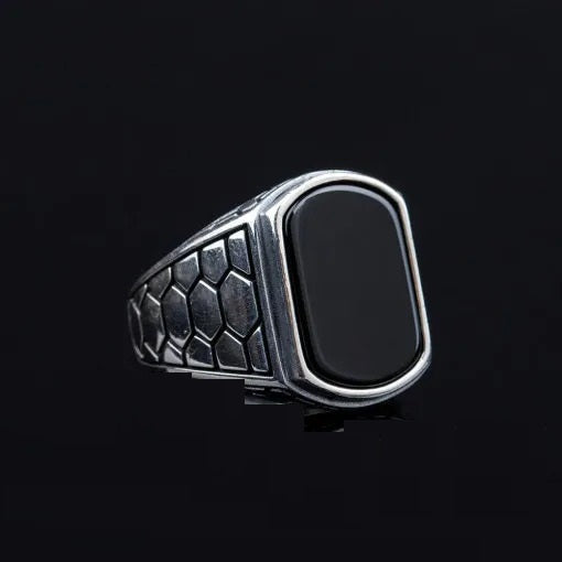 Rounded Rectangle Onyx Silver Ring Secondary image