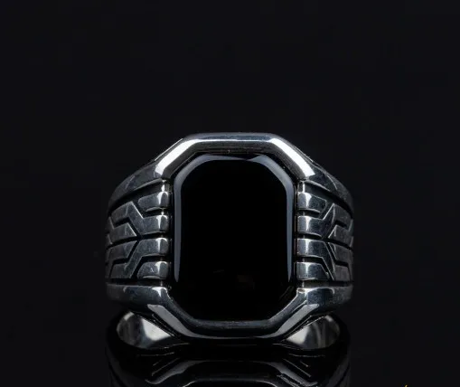 Octagon Cut Black Onyx Silver Ring Main image